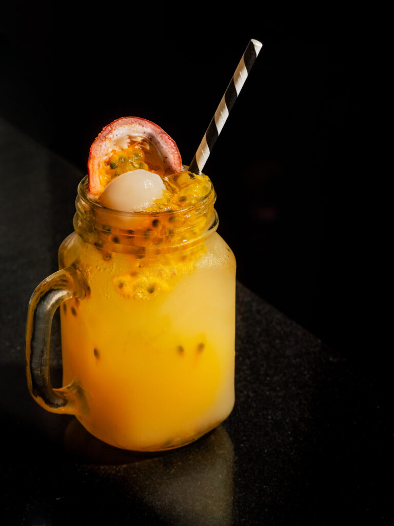 Passion fruit lychee soda served at Indulge Bangkok
