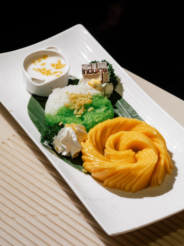 Siam Nam Dok Mai Thai dessert with mango and coconut pandan sticky rice