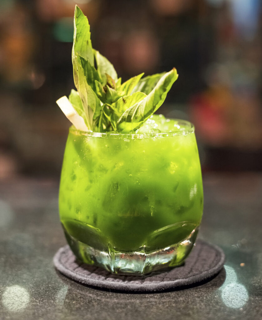 Thai Basil Smash with Thai sweet basil, gin, lemon and lime